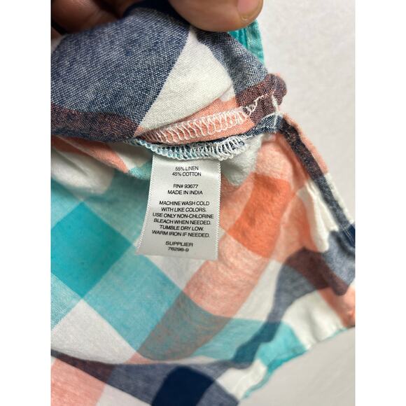 St Johns Bay Short Sleeve Relaxed Checkered Plaid Shirt - Size Large Linen - Picture 9 of 12